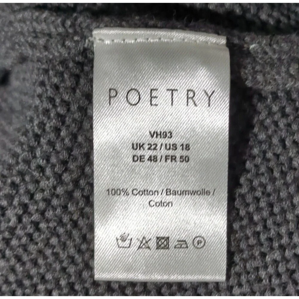 Poetry Sz 18 Sweater Cotton Crew Neck 3/4 Sleeve Gray Lagenlook Minimalist